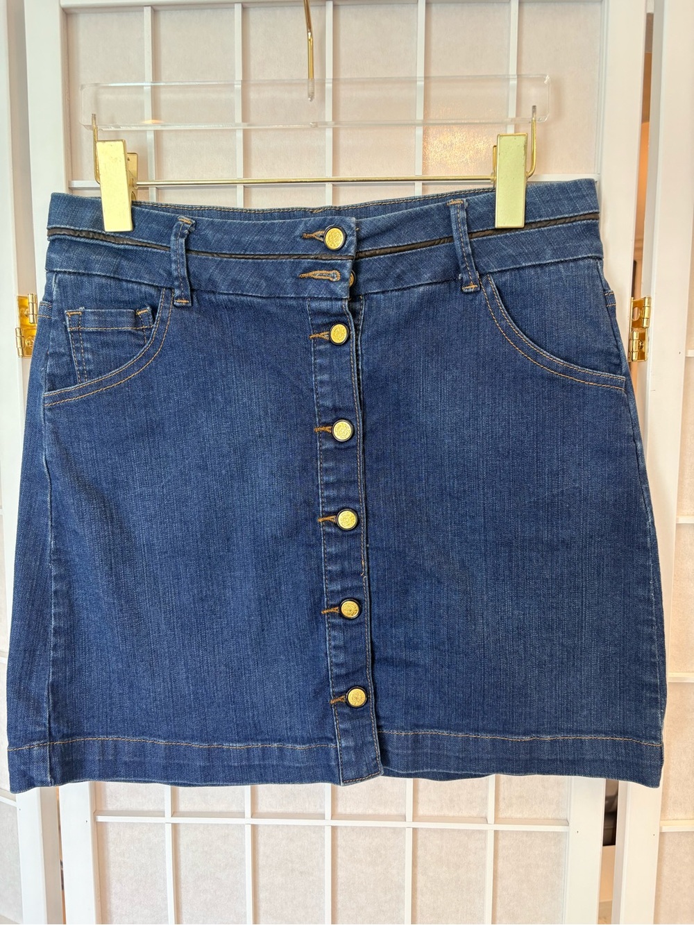 Dark Blue Button-Front Denim Mini Skirt